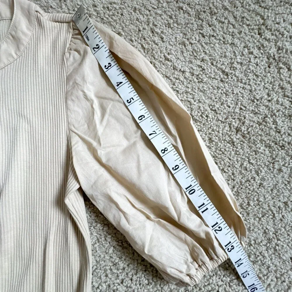 J.Crew New Vintage Rib Puff Sleeve Henley Top in Light Khaki Natural Size XXS